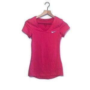 Nike Victory Base Layer Pink V Neck Short Sleeve Tee Shirt Size XS